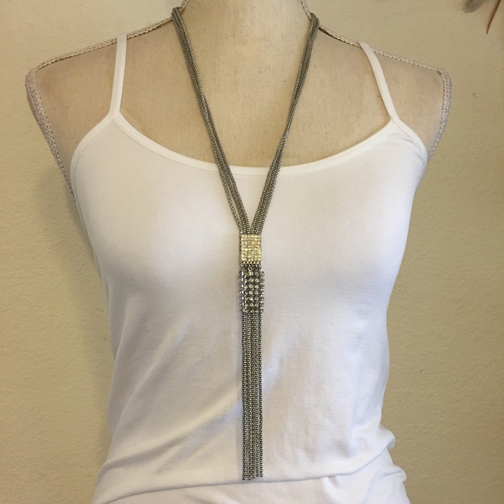 Vintage rope chain rhinestone fringe necklace